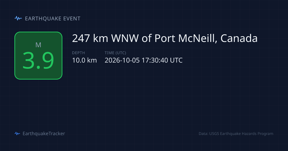 M3.9 Earthquake — Port McNeill, Canada — October 5, 2026